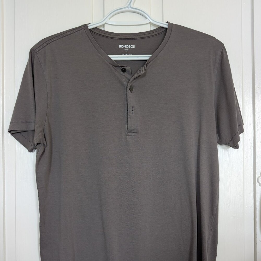 Bonobos Superfine Short Sleeve Henley | dark gray | S slim
